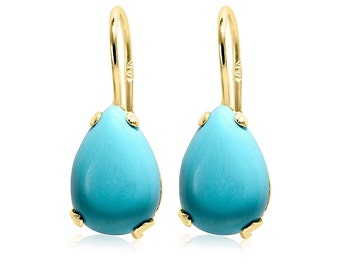 14K Gold Pear Turquoise Jewelry, Turquoise Earrings, Dangle Earrings, Teardrop Turquoise, Fashion Jewelry, December Birthstone