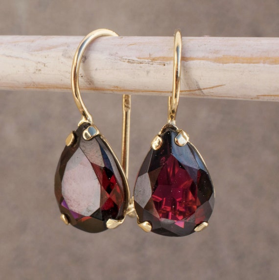 14K Gold Genuine Garnet Rhodolite Garnet Burgundy Earrings | Etsy