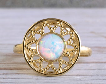 Opal Ring, 14K Gelbgold Ring, Geburtsstein Ring, Oktober Geburtsstein, Gold Opal Ring, Opal Schmuck, Goldring, Edelstein Ring, Geschenk