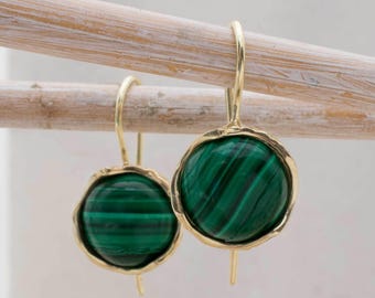 malachite earrings, malachite jewelry, green earrings, gemstone earrings, dangle earrings, green stone earrings, vintage earrings
