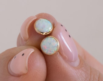 14K Opal Stud Earrings, 14k Gold Earrings, White Opal Earrings, Opal Earrings, Gold Studs, Gift for her, October Birthstone, Opal Jewelry