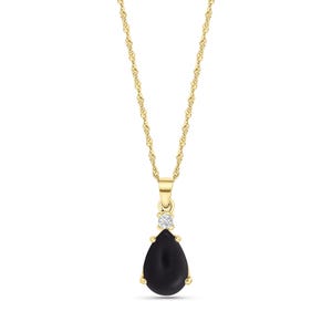Black Onyx with CZ Stone, 14K Gold Onyx Teardrop Pendant Necklace, Elegant Birthday Gift for Her, Luxury Gold Jewelry
