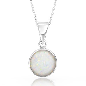 Shimmering opal necklace, iridescent gemstone pendant  in white gold, October birthstone jewelry, delicate birthstone necklace