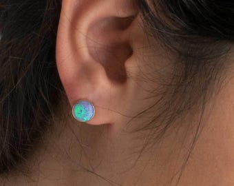 14K Solid Gold Blue Opal Earrings, Birthstone Jewelry, Opal Jewelry, October Birthstone, Dainty Jewelry, Statement Earrings, Boho Earrings