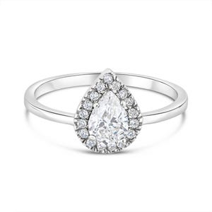 White Gold White Cubic Zirconia Rings for Women, Teardrop Halo Ring, Engagement Ring, Wedding Jewelry, 30th Birthday Gift for Her