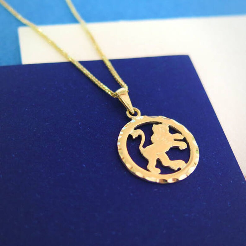 14K Solid Yellow Gold Leo Pendant Horoscope Necklace Zodiac Etsy