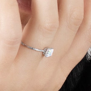 14K White Gold White Opal Ring - Dainty Gold Ring - Square Ring - Birthstone Ring - 14K White Gold Ring - Natural Square White Opal