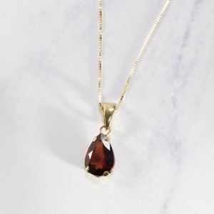 14K Yellow Gold Pendant Gemstone Teardrop Red Garnet, Handmade Gift For Her, Dainty Birthstone Necklace For Women