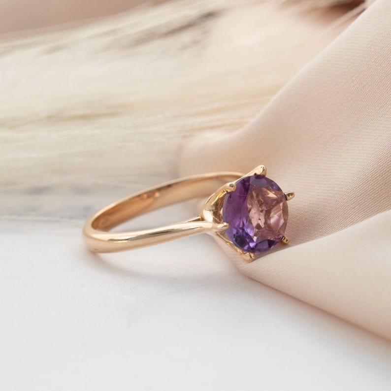 Amethyst Engagement Ring, Vintage Style Ring, Rose Gold Ring, Solitaire Ring, Real Gold Jewelry, Solid Gold Ring, 14k Gold Ring, Purple Ring afbeelding 5