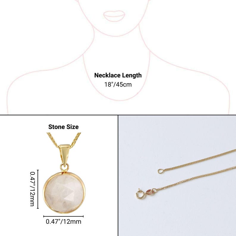 14K Solid Gold Moonstone Pendant Necklace, Round Natural Gemstone Fine Jewelry afbeelding 12