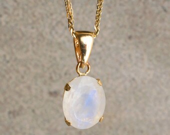 14K Gold Moonstone Oval Necklace, Moonstone Jewelry, Gemstone Pendant, Classic Necklace, Dainty Gold Necklace, Necklace For Her