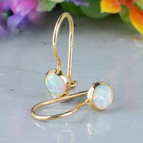 14K Gold Earrings, Gold Opal Earrings, Gemstone Dangle Earrings, Birthstones Drop Earrings, Dainty Birthstone Earrings, Real Gold Jewelry