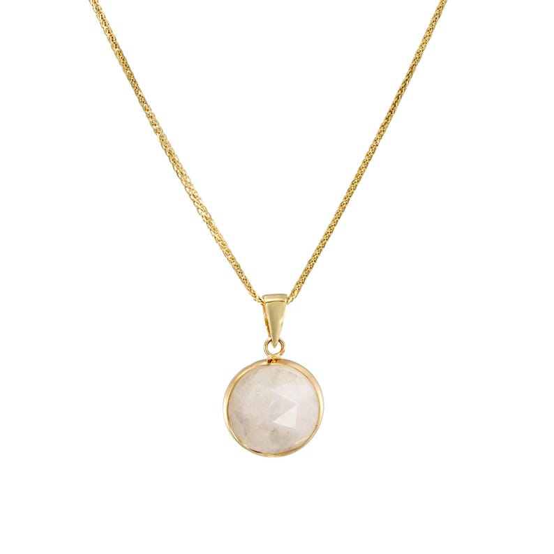 14K Solid Gold Moonstone Pendant Necklace, Round Natural Gemstone Fine Jewelry afbeelding 8