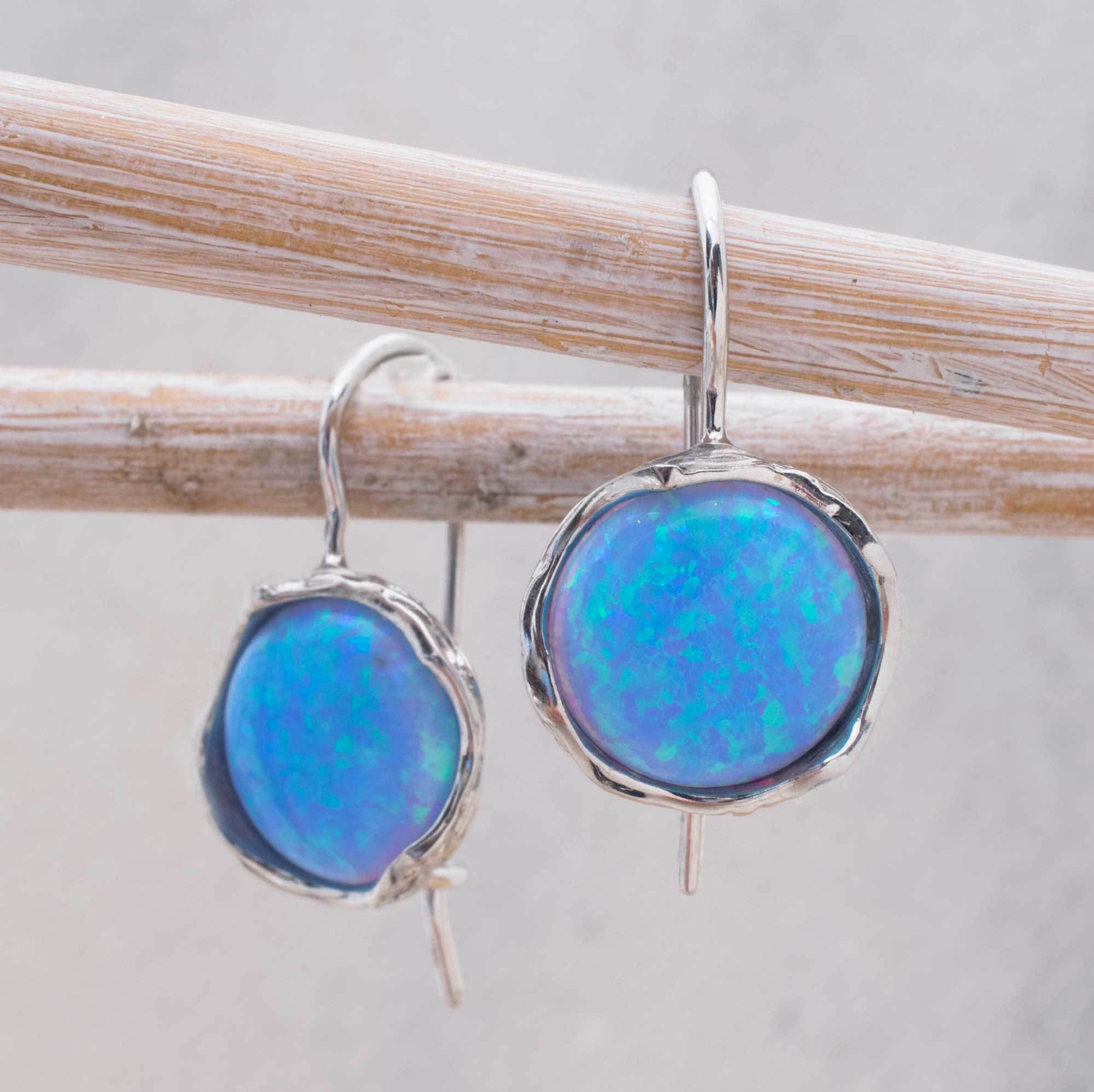 Blue Opal Earrings Opal Jewelry 14k Gold Earrings Gemstone | Etsy