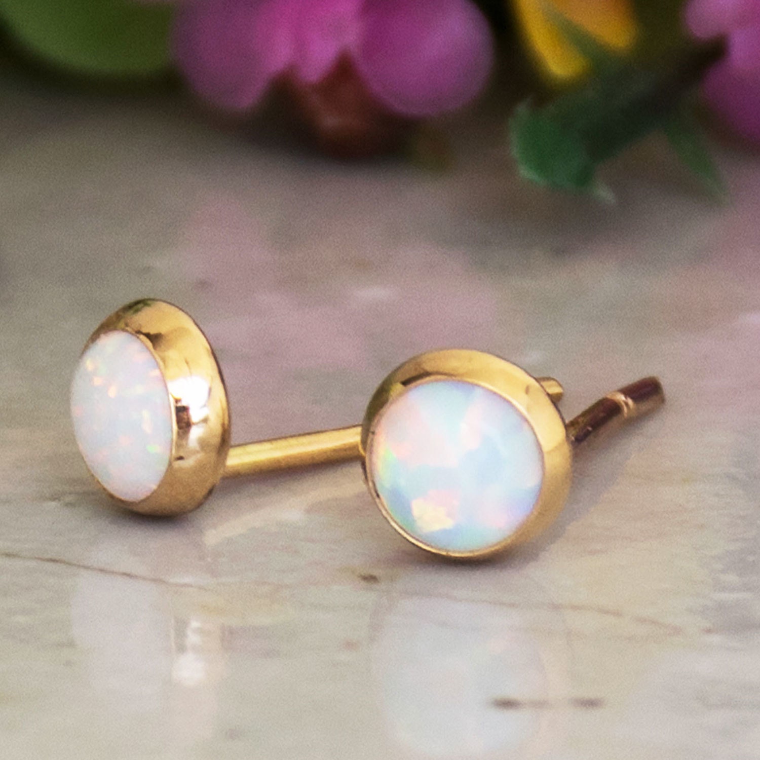 14K Gold Tiny White Opal Studs Opal Jewelry Fire Opal | Etsy