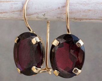 Genuine Garnet Earrings, 14K Gold Earrings, Garnet Jewelry, Statement Earrings, Dangle Earrings, Vintage Earrings, Minimalist Earrings