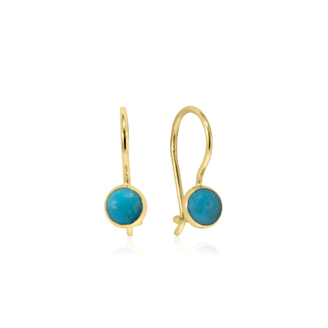 Turquoise Earrings 14K Solid Yellow Gold Drop Earrings - Etsy