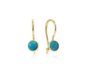 14K Yellow Gold Turquoise Earrings - 14K Turquoise Drop Earrings - Gemstone Drop Earrings - Solid Gold Earrings - 14K Yellow Gold Earrings -