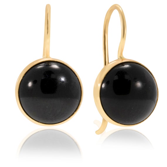 14K Gold Onyx Earrings Black 8mm Onyx Gemstone Earrings