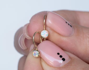 White Opal Earrings, 14K Gold Earrings, Gold Opal Earrings, Opal Jewelry, Gemstone Earrings, Gold Drop Earrings, October Birthstone