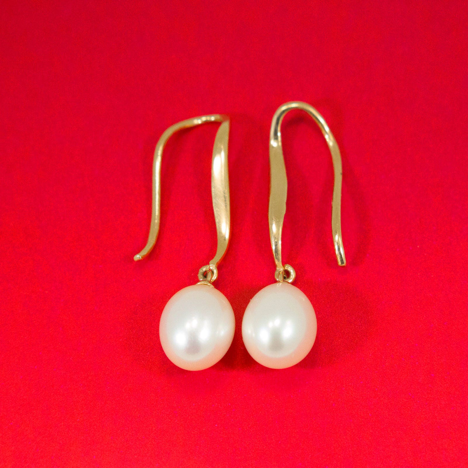Pearl Drop Earrings Solid Gold Earrings 14K Gold Drop Etsy