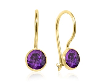 Amethyst Earrings, Gemstone earrings, Solid Gold Earrings, Gold Drop Earrings, 14k Gold Earrings, Purple Earrings, Dainty Earrings, Small