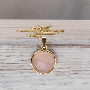 Rose Quartz Necklace, 14K Gold Pendant Necklace, Solid Gold Necklace For Women, Gemstone Necklace Gold, Rose Quartz Jewelry, Fine Jewelry