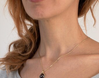 Yellow Gold Garnet Pendant, Big Stone Necklace, Birthstone Jewelry, January Birth Month Gift, Statement Gemstone Pendant, Gift for Her