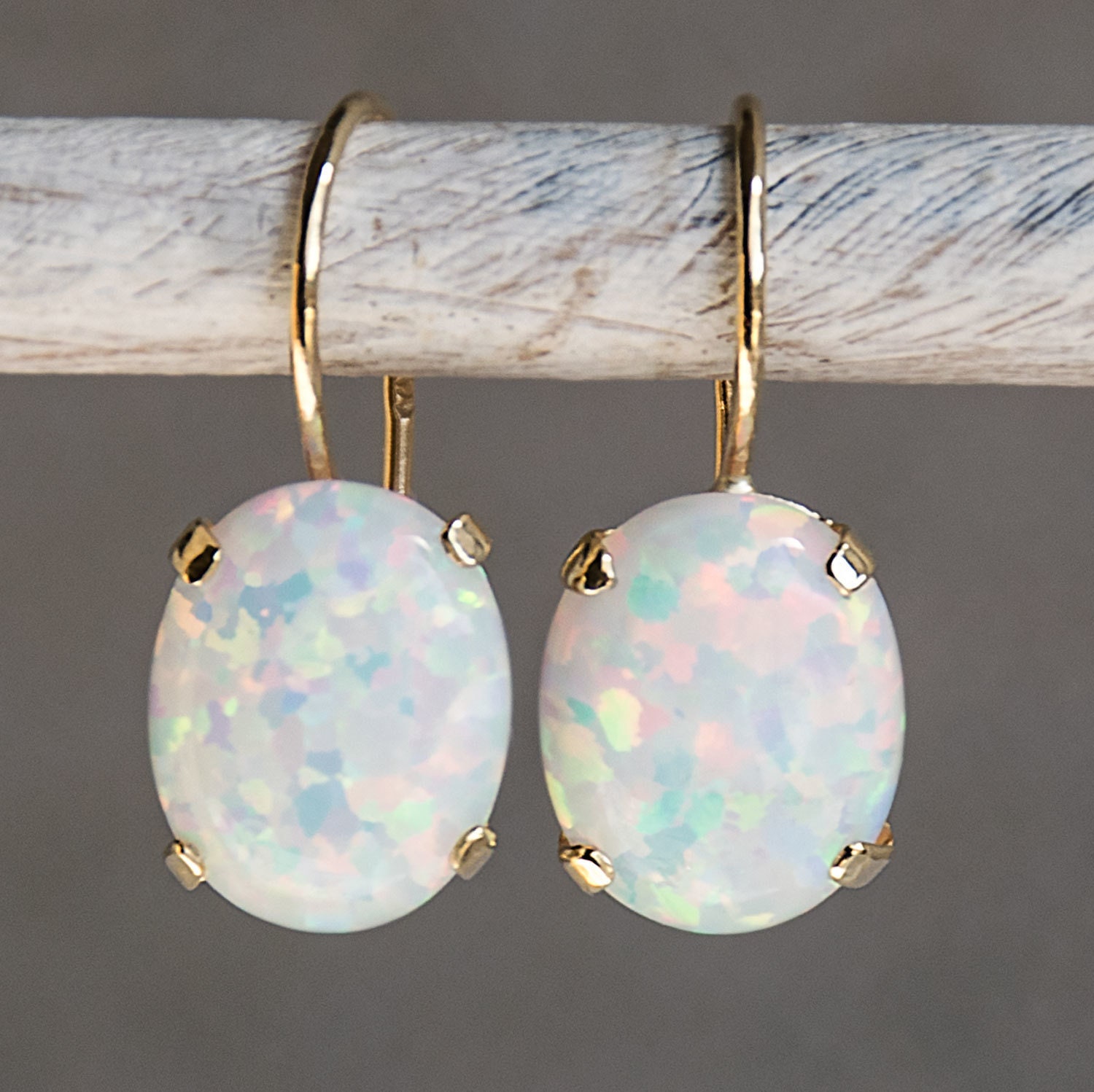14k Gold Earrings Opal Earrings Opal Jewelry October Etsy
