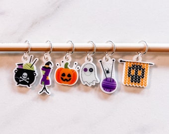Halloween Craft Stitch Markers - Spooky Maker Acrylic Knitting and Crochet Progress Keepers - Autumn Knitting Crochet Tools