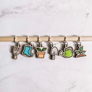 Gardening Stitch Markers - Laser Engraved Knitting and Crochet Progress Keepers - Plant Knitting Crochet Tools