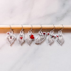 Valentines Ghost Stitch Markers - Spooky Love Acrylic Knitting and Crochet Progress Keepers - Anti Valentine Knitting Crochet Tools