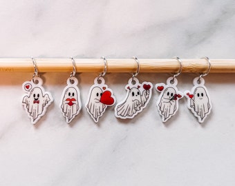 Valentines Ghost Stitch Markers - Spooky Love Acrylic Knitting and Crochet Progress Keepers - Anti Valentine Knitting Crochet Tools