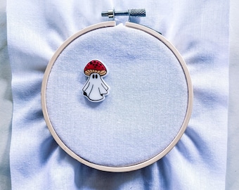 Booshroom Magnetic Needle Minder - Mushroom Ghost Laser Cut Acrylic Needleminder - Cottagecore Halloween Embroidery Accessories