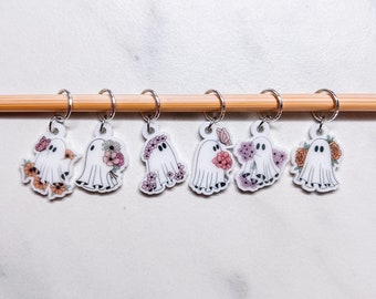 Spring Flower Ghost Stitch Markers - Spooky Floral Acrylic Knitting and Crochet Progress Keepers - Knitting Crochet Tools