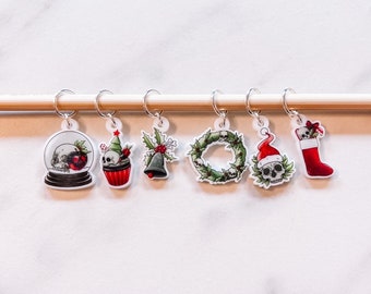 Spooky Christmas Stitch Markers - Acrylic Knitting and Crochet Progress Keepers - Goth Knitting Crochet Tools