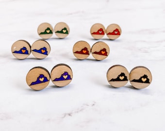 Virginia College Stud Earrings - Hand Painted Wood Earrings - Maple Wood Laser Cut Jewelry