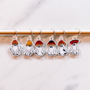 Booshroom Stitch Markers - Mushroom Ghost Acrylic Knitting and Crochet Progress Keepers - Spooky Halloween Knitting Crochet Tools