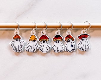 Booshroom Stitch Markers - Mushroom Ghost Acrylic Knitting and Crochet Progress Keepers - Spooky Halloween Knitting Crochet Tools