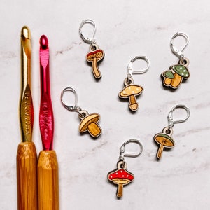 Mushroom Stitch Markers Laser Engraved Knitting and Crochet Progress Keepers Cottagecore Knitting Crochet Tools image 3