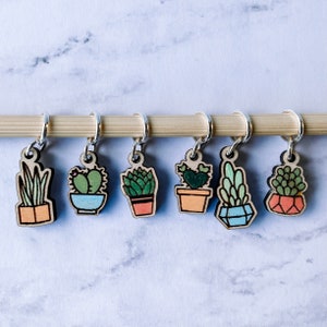 House Plant Stitch Markers - Laser Engraved Knitting and Crochet Progress Keepers - Cactus and Succulent Knitting Crochet Tools