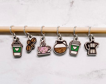 Coffee Lover Stitch Markers - Laser Engraved Knitting and Crochet Progress Keepers