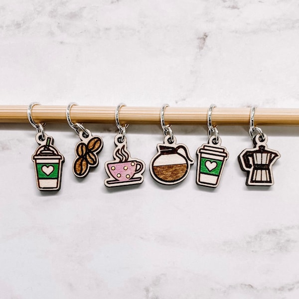 Coffee Lover Stitch Markers - Laser Engraved Knitting and Crochet Progress Keepers