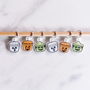 Retro Halloween Treat Bucket Stitch Markers - Fast Food Acrylic Knitting and Crochet Progress Keepers - Spooky Knitting Crochet Tools