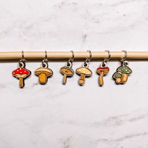 Mushroom Stitch Markers Laser Engraved Knitting and Crochet Progress Keepers Cottagecore Knitting Crochet Tools image 1