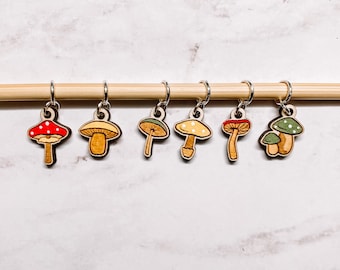 Mushroom Stitch Markers - Laser Engraved Knitting and Crochet Progress Keepers - Cottagecore Knitting Crochet Tools