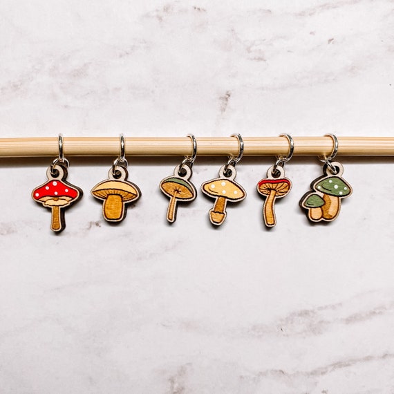 Mushroom Stitch Markers Laser Engraved Knitting and Crochet