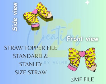 Pencil Bow Straw Topper 3D STL 3MF File Download