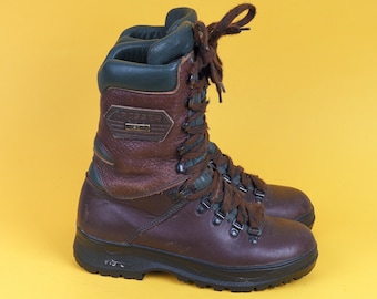 Vintage Vibram Crosser Braune Leder Wanderschuhe / Gore-tex Schnürschuhe / Echtes Trekking / Gr. EU 37/ UK W 4 / US W 6.5