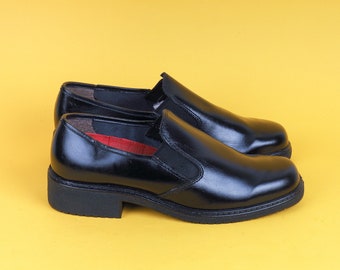 Vintage Gallis Leather Loafers Casual Shoes/ Plain Unisex Shoes/ Borgue Fisherman black Boat Deck Shoes Classic /Size EU 40/UK M 7/ US M 7,5